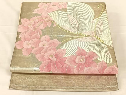平和屋着物◎六通柄袋帯　唐織　花蝶文　金銀糸　正絹　逸品　AABN2209dk
