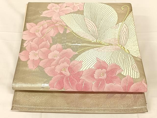 平和屋着物◎六通柄袋帯　唐織　花蝶文　金銀糸　正絹　逸品　AABN2209dk
