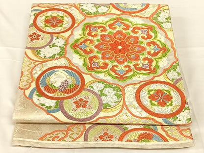 平和屋着物◎六通柄袋帯　唐織　鳳凰花丸文　金銀糸　正絹　逸品　AABN2214dk