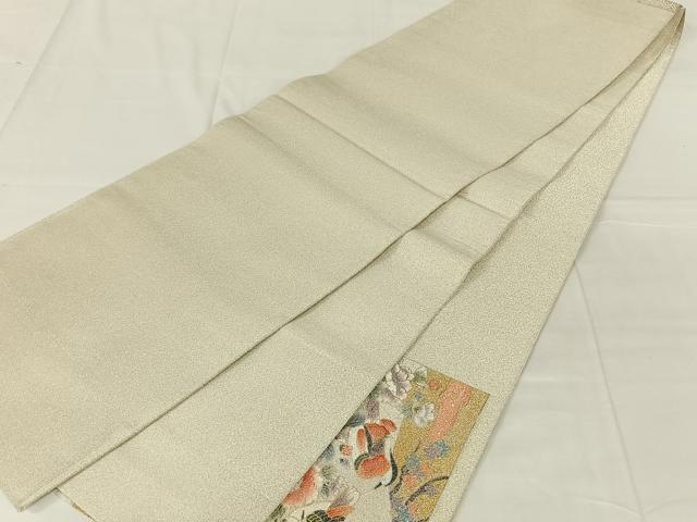 平和屋着物◎綴れ　太鼓柄袋帯　鴛鴦花文　金銀糸　正絹　逸品　AABN2216dk