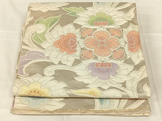平和屋着物◎六通柄袋帯　更紗花文　金糸　正絹　逸品　AABN2218dk
