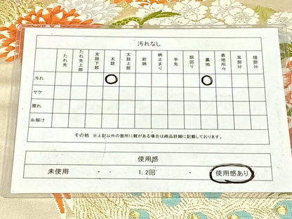 平和屋着物◎六通柄袋帯　唐織　孔雀花丸文　金糸　正絹　逸品　AABN2222dk
