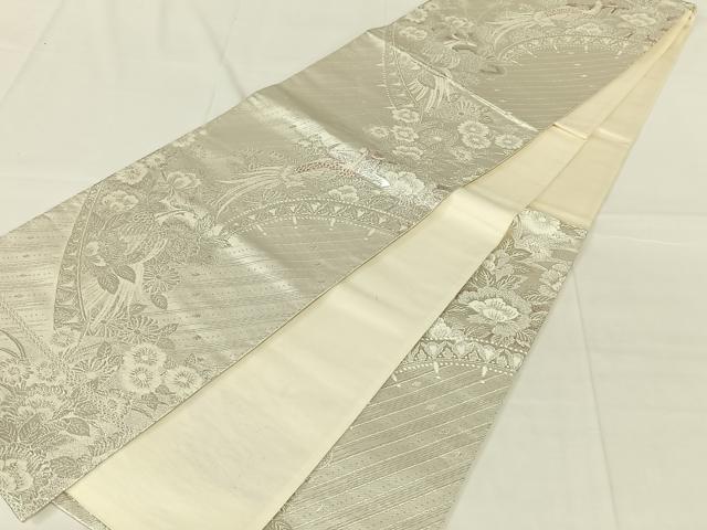平和屋着物◎六通柄袋帯　更紗孔雀文　銀糸　正絹　逸品　AABN2223dk