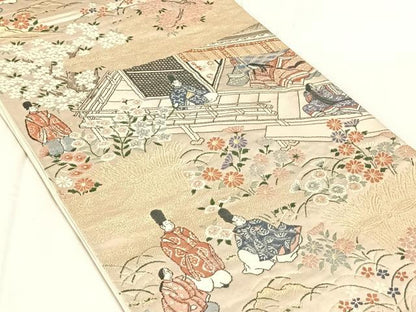 平和屋着物◎六通柄袋帯　源氏絵巻　金糸　正絹　逸品　AABN2224dk