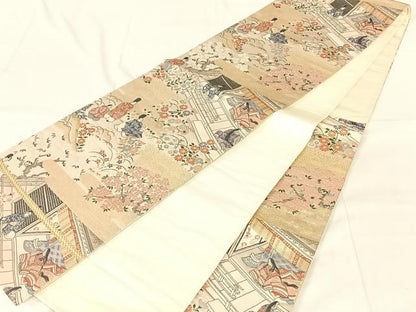 平和屋着物◎六通柄袋帯　源氏絵巻　金糸　正絹　逸品　AABN2224dk
