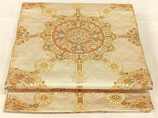 平和屋着物◎六通柄袋帯　正倉院更紗花文　金糸　正絹　逸品　AABN2227dk