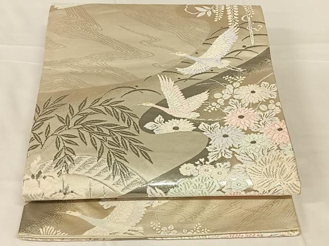 平和屋着物◎六通柄袋帯　唐織　飛鶴花文　金銀糸　正絹　逸品　AABN2235dk