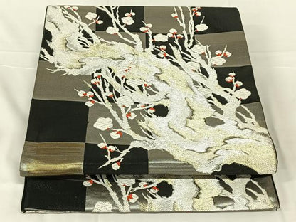 平和屋着物◎六通柄袋帯　唐織　枝梅　金銀糸　正絹　逸品　AABN2236dk