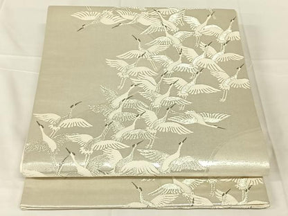 平和屋着物◎六通柄袋帯　唐織　群れ鶴　プラチナ二重箔　正絹　逸品　AABN2237dk