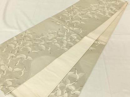 平和屋着物◎六通柄袋帯　唐織　群れ鶴　プラチナ二重箔　正絹　逸品　AABN2237dk