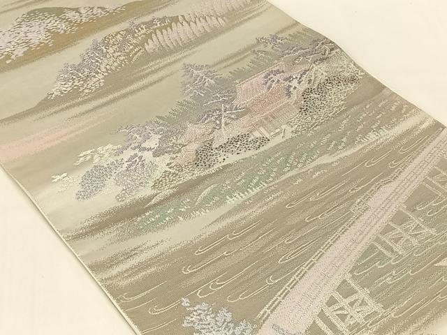 平和屋着物◎六通柄袋帯　風景文　金銀糸　正絹　逸品　AABN2238dk