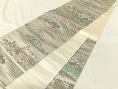 平和屋着物◎六通柄袋帯　風景文　金銀糸　正絹　逸品　AABN2238dk