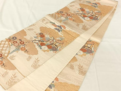 平和屋着物◎六通柄袋帯　唐織　雲取御所解　金糸　正絹　逸品　AABN2239dk