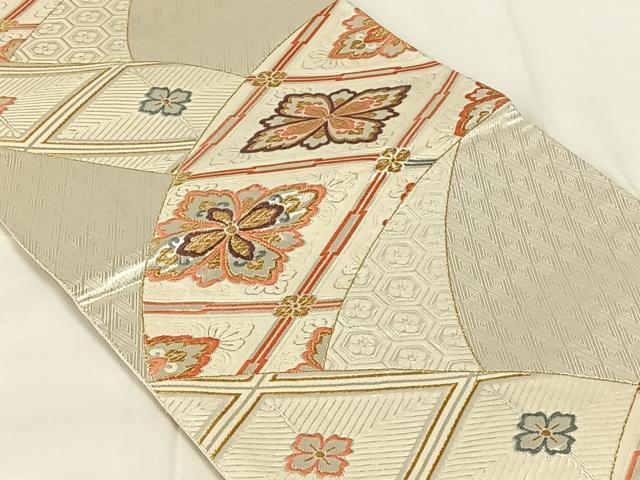 平和屋着物◎六通柄袋帯　花菱文　金銀糸　正絹　逸品　AABN2240dk