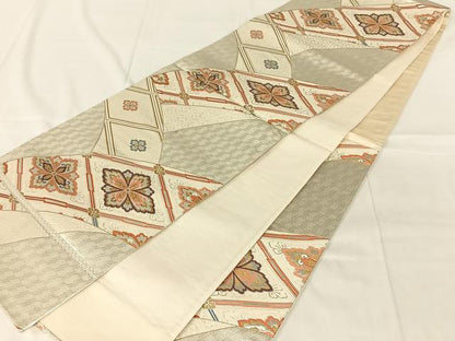 平和屋着物◎六通柄袋帯　花菱文　金銀糸　正絹　逸品　AABN2240dk
