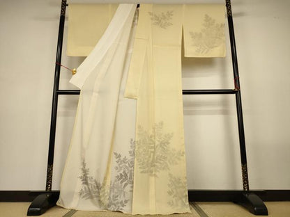 平和屋着物▽訪問着　無双　紗袷　紗×絽　枝葉文　ロング丈　正絹　逸品　AABN2263jd
