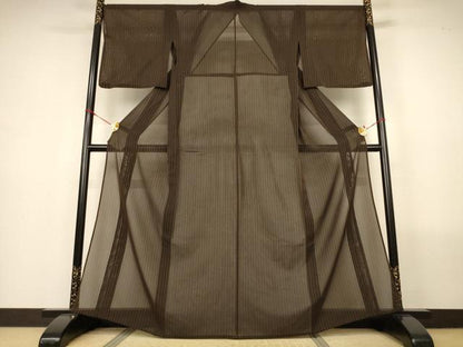 平和屋着物＊夏物　本場黄八丈　夏黄八　黒黄八　紗紬　縞　正絹　逸品　AABN2268jd
