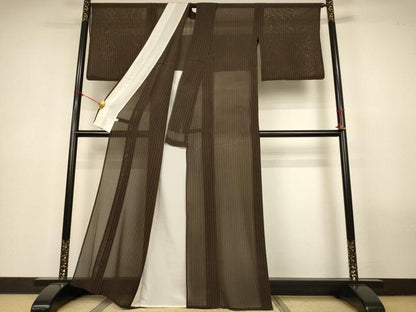平和屋着物＊夏物　本場黄八丈　夏黄八　黒黄八　紗紬　縞　正絹　逸品　AABN2268jd