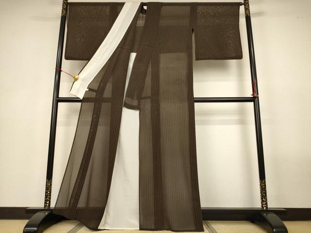 平和屋着物＊夏物　本場黄八丈　夏黄八　黒黄八　紗紬　縞　正絹　逸品　AABN2268jd