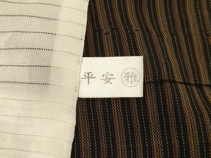 平和屋着物＊夏物　本場黄八丈　夏黄八　黒黄八　紗紬　縞　正絹　逸品　AABN2268jd