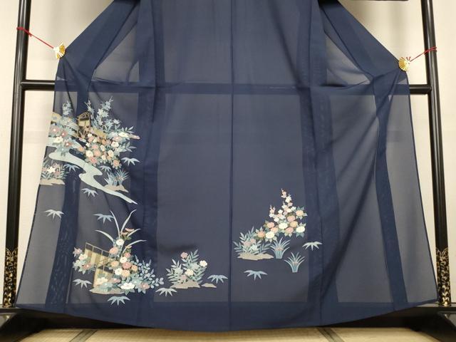 平和屋着物＊夏物　中国三大刺繍　スワトウ刺繍　汕頭刺繍　相良刺繍　総刺繍　訪問着　絽　風景草花文　正絹　逸品　AABN2285jd