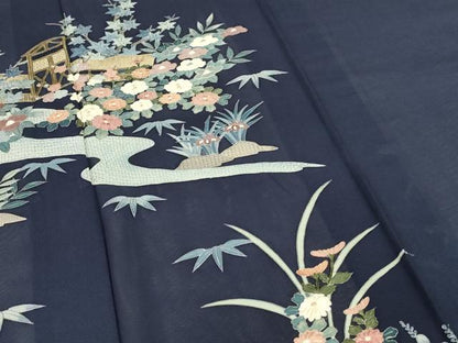 平和屋着物＊夏物　中国三大刺繍　スワトウ刺繍　汕頭刺繍　相良刺繍　総刺繍　訪問着　絽　風景草花文　正絹　逸品　AABN2285jd