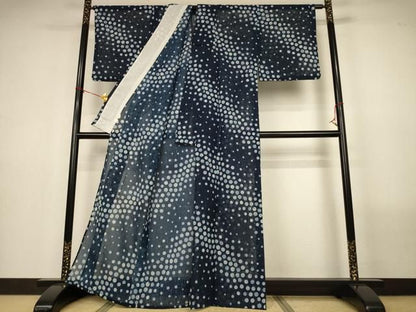 平和屋着物＊夏物　小紋　紗　草花丸文　洗える着物　AABN2391jd