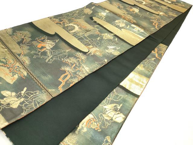 平和屋着物◎西陣　服部織物謹製　六通柄袋帯　こはく錦　二重箔織　人物風景文　正絹　逸品　AABN2408ps