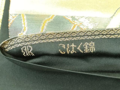 平和屋着物◎西陣　服部織物謹製　六通柄袋帯　こはく錦　二重箔織　人物風景文　正絹　逸品　AABN2408ps