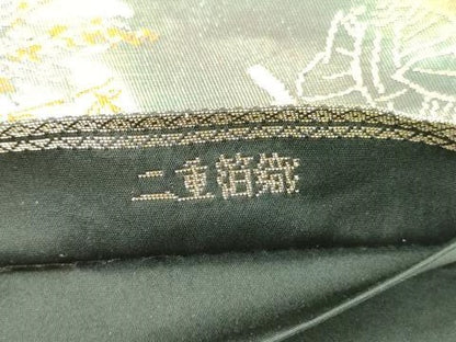 平和屋着物◎西陣　服部織物謹製　六通柄袋帯　こはく錦　二重箔織　人物風景文　正絹　逸品　AABN2408ps