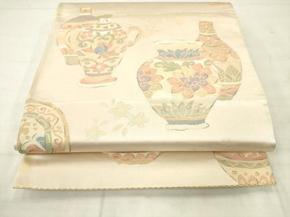 平和屋着物◎六通柄袋帯　陶器文　金糸　正絹　逸品　AABN2414ps