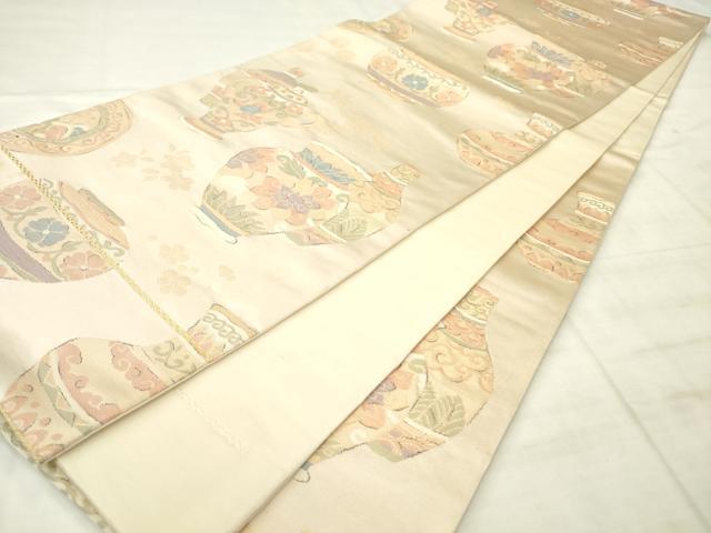 平和屋着物◎六通柄袋帯　陶器文　金糸　正絹　逸品　AABN2414ps
