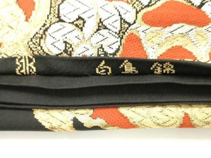 平和屋着物◎西陣　服部織物謹製　六通柄袋帯　花丸文　黒地　金銀糸　AABN2416ps