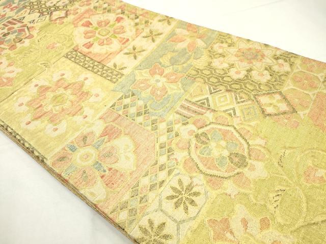 平和屋着物◎佐賀錦　六通柄袋帯　幾何学花文　金糸　正絹　逸品　AABN2422ps