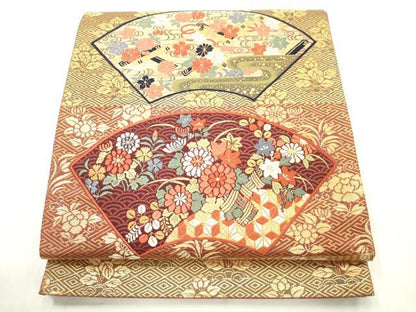 平和屋着物◎六通柄袋帯　唐織　地紙花文　金銀糸　ますいわ屋扱い　正絹　逸品　AABN2427ps