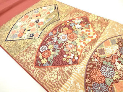 平和屋着物◎六通柄袋帯　唐織　地紙花文　金銀糸　ますいわ屋扱い　正絹　逸品　AABN2427ps