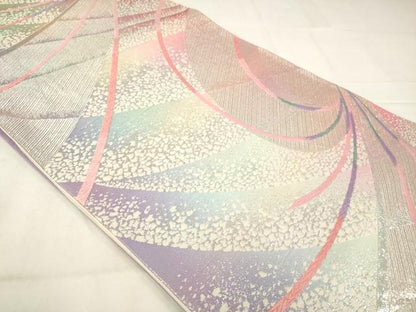 平和屋着物◎六通柄袋帯　霞文　銀糸　正絹　逸品　AABN2442ps
