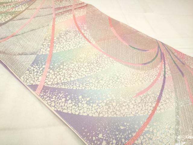平和屋着物◎六通柄袋帯　霞文　銀糸　正絹　逸品　AABN2442ps