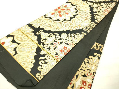 平和屋着物◎六通柄　京袋帯　正倉院花文　黒地　金糸　AABN2462ps