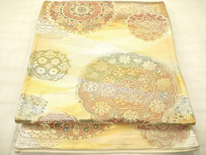 平和屋着物◎六通柄袋帯　花丸文　金銀糸　正絹　逸品　AABN2467ps