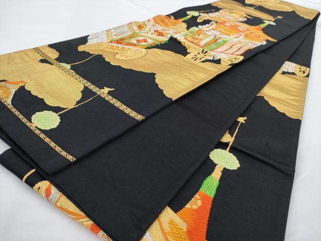 平和屋着物◎六通柄袋帯　唐織　祇園祭　黒地　金銀糸　正絹　逸品　AABN2481ps