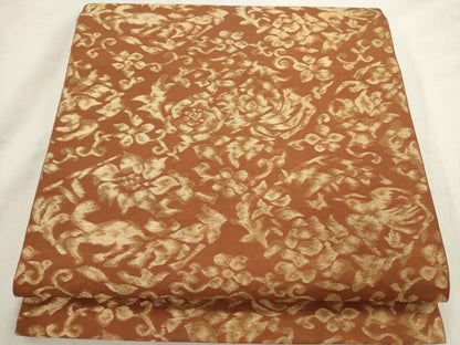 平和屋着物◎六通柄　本袋帯　花唐草文　金糸　正絹　逸品　AABN2483ps