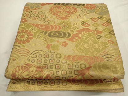 平和屋着物◎佐賀錦　六通柄袋帯　吉祥花文　金糸　正絹　逸品　AABN2488ps