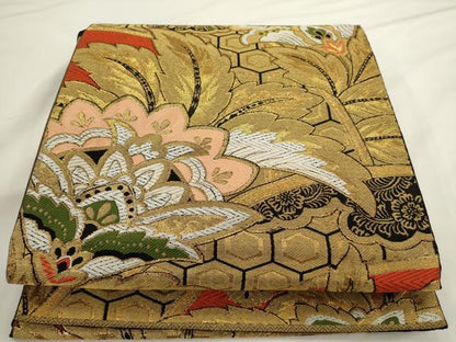 平和屋着物◎六通柄京袋帯　唐織　更紗花文　金糸　正絹　逸品　AABN2494ps