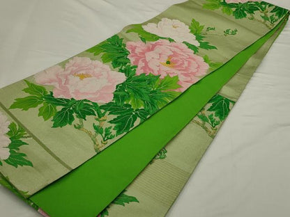 平和屋着物◎六通柄袋帯　草花文　金糸　正絹　逸品　AABN2520ps