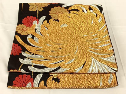 平和屋着物◎六通柄袋帯　乱菊　黒地　金銀糸　正絹　逸品　AABN2522dk