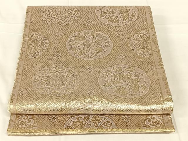 平和屋着物◎佐賀錦　全通柄袋帯　花鳥文　舞蝶　金糸　正絹　逸品　AABN2526dk