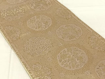 平和屋着物◎佐賀錦　全通柄袋帯　花鳥文　舞蝶　金糸　正絹　逸品　AABN2526dk