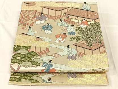 平和屋着物◎六通柄袋帯　唐織　人物風景文　金糸　正絹　逸品　AABN2529dk