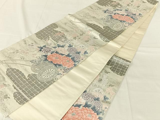 平和屋着物◎六通柄袋帯　唐織　蜂美瑞長天井文　プラチナ箔　正絹　逸品　AABN2533dk